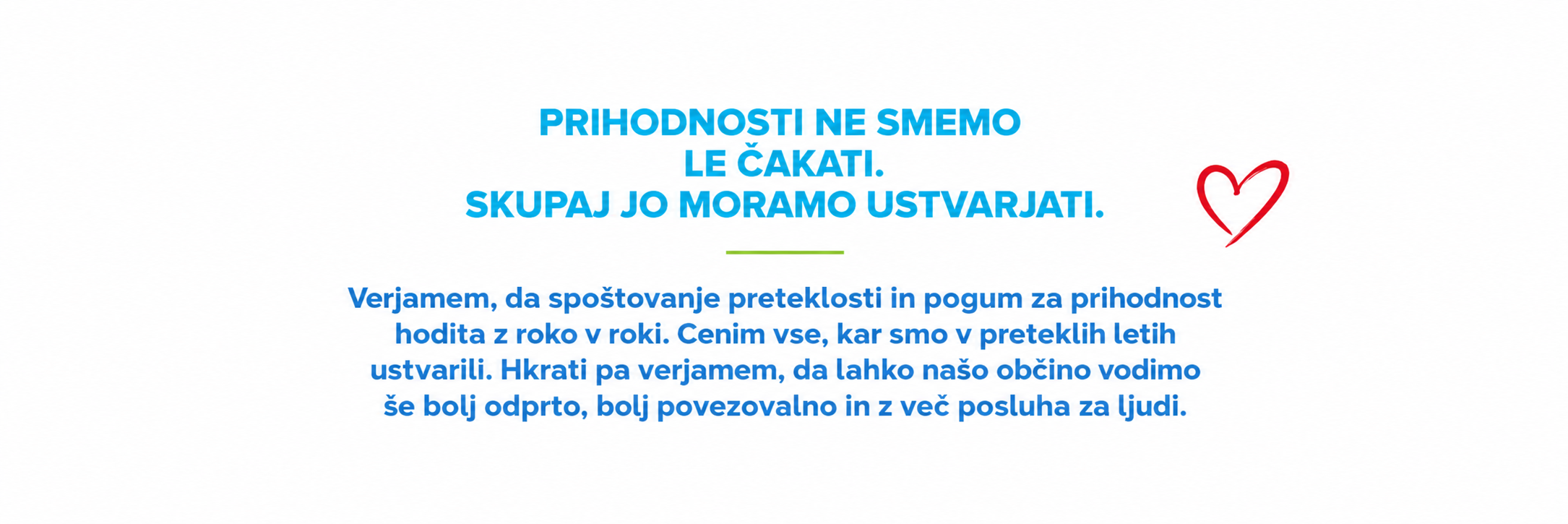 modri naslov, zelena črta, rdeče srce